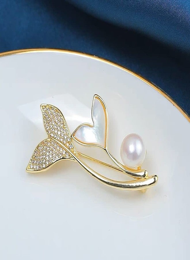 Izpack Golden Plated Mermaid Tail Brooch Pin for Women Girls Cubic Zirconia Faux Pearl Double Fish Tails Pins Clip Lapel Shawl Sweater Scarves Jackets Dress Suit Brooches Pins Fashion Jewelry Gifts Clothes Accessories - Image 4